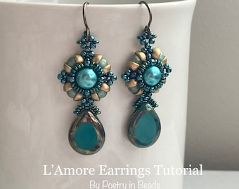 L'Amore Earrings Tutorial, Beading Tutorial, Beaded Jewelry Pattern, Czechmates, Toho Demi Beads, Seed Beads, Beadweaving Tutorial, PDF