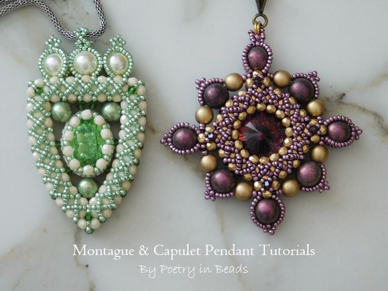 2 Beading Tutorials, Montague and Capulet Tutorials, Pendant Tutorials, Medieval Jewerly, Shakespeare Jewelry, Swarovski, Czechmates Beads image 1