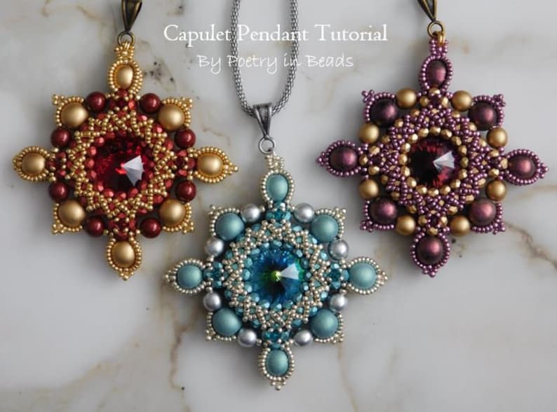 2 Beading Tutorials, Montague and Capulet Tutorials, Pendant Tutorials, Medieval Jewerly, Shakespeare Jewelry, Swarovski, Czechmates Beads image 3