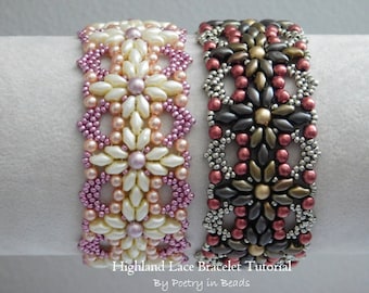 Highland Lace Bracelet Tutorial, Beading Tutorial, Lace Bracelet Pattern, Beadweaving Pattern, Superduo, Pearl Bracelet, Beaded Jewelry, PDF