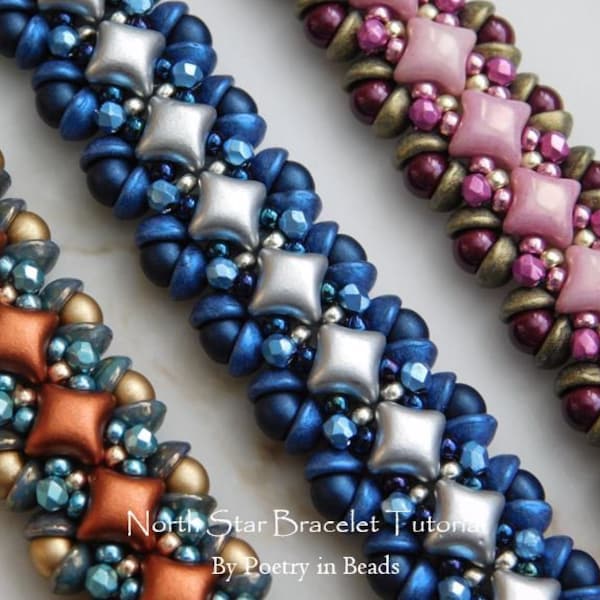 Beading Tutorial, North Star Bracelet, Bracelet Tutorial, Beading Pattern, Wibeduo, Teacup Beads, Beadweaving, Beaded Bracelet Tutorial, PDF