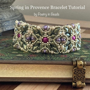 Beading Tutorial, Spring in Provence Bracelet Tutorial, Beading Pattern, Beaded Bracelet, Gemduo, Diamonduo, 3mm Firepolish, Teacup Beads