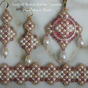 3 beading Tutorials, Lady of Shalott Jewelry Tutorials, Beading Patterns, Beading Tutorials, Beadweaving, Pearls, Medieval, Renaissance