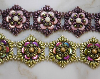 Anleitung, Ginkgo Blüten Armband, Ginkgo Perlen, Superduo, Perlenarmband Anleitung, Perlenarmband Muster, Perlenweben, Blumen PDF