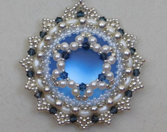 Bead Pendant, Tutorial, Pattern, Instructions, Beadweaving, Swarovski, Superduo, Lunasoft Cabochon, Elsa, Jewelry, DIY, PDF, Beaded Necklace