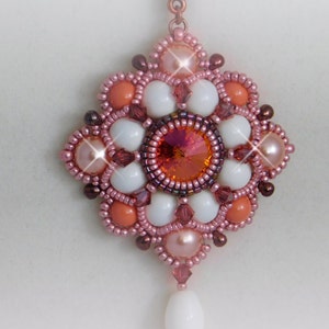 Bead Pendant, Jewelry, Tutorial, Pattern, Instructions, Beadweaving, Necklace, Beaded, Rivoli, Pearl, Swarovski, PDF, Digital Download