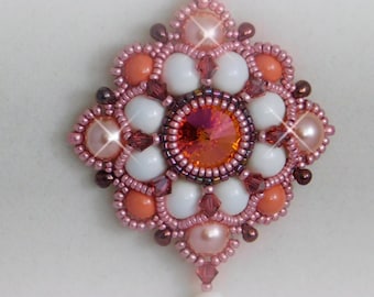 Bead Pendant, Jewelry, Tutorial, Pattern, Instructions, Beadweaving, Necklace, Beaded, Rivoli, Pearl, Swarovski, PDF, Digital Download