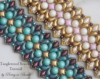 Tutoriel bijoux en perles, Tutoriel bracelet Tanglewood, Motif perlé, tissage de perles, Perles de rocaille, Zoliduo, Gemduo, Wibeduo, Bijoux DIY, PDF