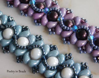 Zelfstudie kralenarmband, kralenpatroon, La Mer-armbandhandleiding, zoliduo-kralen, Swarovski-biconus, cabochon met 2 gaten, kralenweven, pdf