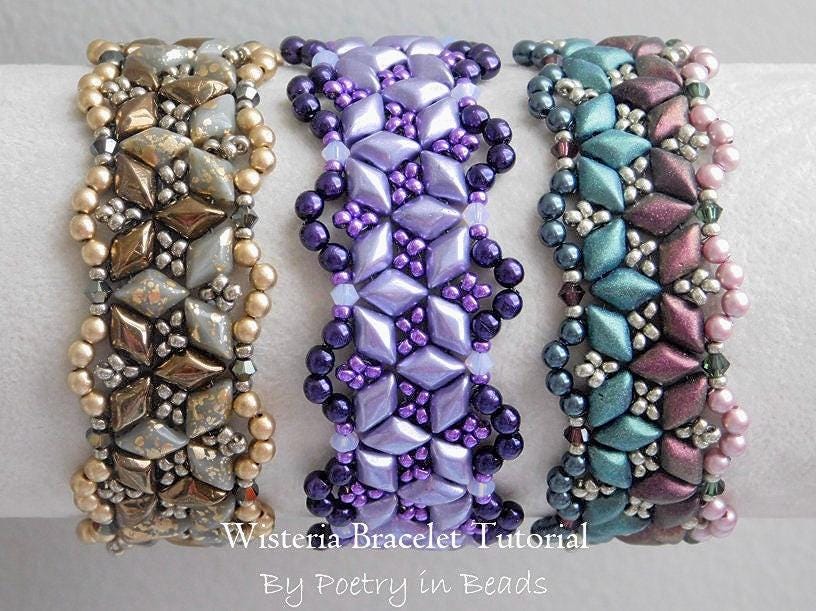 ブレスレットの作り方、藤のブレスレットの作り方、ビーズ細工の