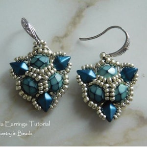 Gaia Earrings Tutorial, Beaded Jewelry Pattern, Beading Tutorial, Beadweaving Pattern, Firepolish, Diamonduo, Seed Beads, DIY Jewelry Making