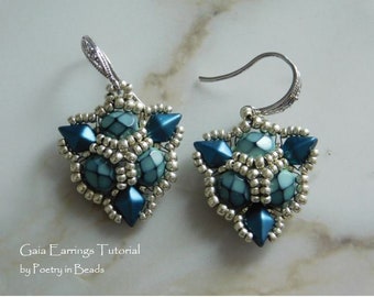 Tutorial de pendientes Gaia, patrón de joyería con cuentas, tutorial de abalorios, patrón de tejido de cuentas, pulido al fuego, Diamonduo, cuentas de semillas, creación de joyas DIY