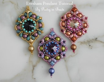 Beading Tutorial, Evesham Pendant Tutorial, Jewelry Pattern, Beadweaving Tutorial, Wibeduo, Zoliduo, Seed Bead Jewelry, Jewelry Making, PDF