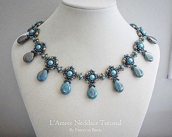 Beading Necklace Tutorial, L'Amore Necklace, Beading Pattern, Czechmates Cabochon, Toho Demi Beads, Beadweaving, Beaded Jewelry Pattern