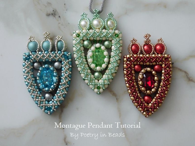 2 Beading Tutorials, Montague and Capulet Tutorials, Pendant Tutorials, Medieval Jewerly, Shakespeare Jewelry, Swarovski, Czechmates Beads image 4