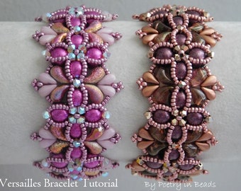 Beading Tutorial, Versailles Bracelet Tutorial, Beaded Bracelet Pattern, Zoliduo, Dropduo, Swarovski, Beadweaving, Czechmates Cabochon