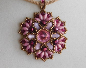 Beaded Pendant Pattern, Beading Tutorial, Sophia Pendant Tutorial, Beadweaving, Swarovski Rivoli, Silky Beads, Superduo, Firepolish, PDF