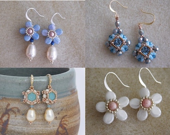 3 Earring Tutorials, Kathryn, Alice and Violet Earring Tutorials, Beaded Earrings Tutorial, Beading Pattern, Beadweaving, Swarovski, 3 PDFs