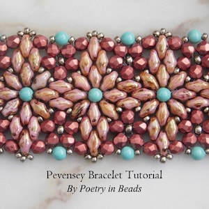 Beading Jewelry Tutorial, Pevensey Bracelet Tutorial, Bracelet Pattern, Beadweaving, Jewelry Making, Superduo, Firepolish, Seed Beads, PDF