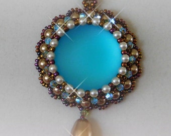 Beading Tutorial, Jewelry, Pendant Pattern, Instructions, Beadweaving, Necklace, Beaded, Lunasoft Cabochon, Pearl, Swarovski, PDF