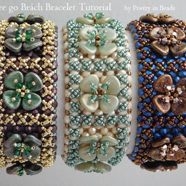 Beading Tutorial, Eire Go Brach Bracelet Tutorial, Beaded Bracelet, Beadweaving, 7x8mm Rose Petal, Irish Bracelet 4 Leaf Clover, Beadweaving