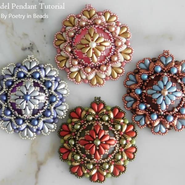 Beaded Pendant Tutorial, Beading Pattern, Arundel Pendant Tutorial, Lunasoft Cabochon, Irisduo, Dropduo, Firepolish, Beadweaving, PDF