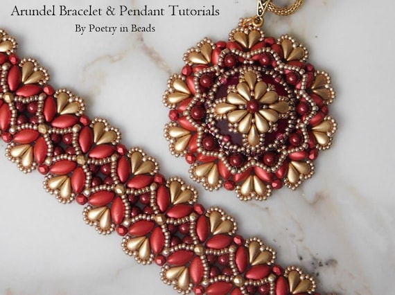 2 Beading Tutorials Arundel Bracelet and Pendant Tutorials Lunasoft Cabochon Irisduo Dropduo Firepolish Beadweaving Etsy