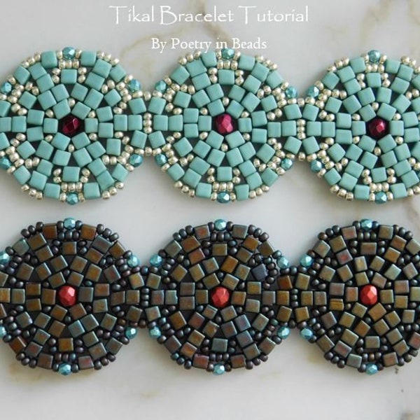 Beaded Bracelet Tutorial, Tikal Bracelet Tutorial, Beading Bracelet Pattern, 3mm Cube Seed Beads, Firepolish, Mayan Jewelry, Beadweaving PDF