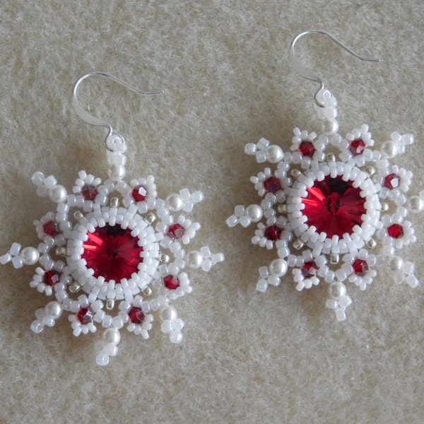 Beading Earring Tutorial, Beaded Pattern, Snowflake Earring Tutorial, Beadweaving, Swarovski Rivoli, Bicone, Winter, Christmas Earrings, PDF