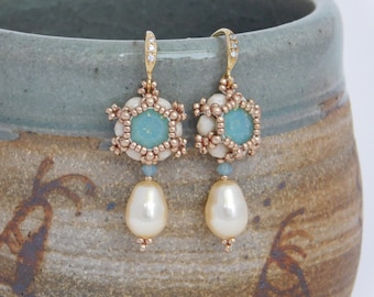 Tutorial de pendientes, patrón de cuentas, instrucciones, Swarovski, tejido de cuentas, perlas, cuentas, chatón, PDF, descarga digital