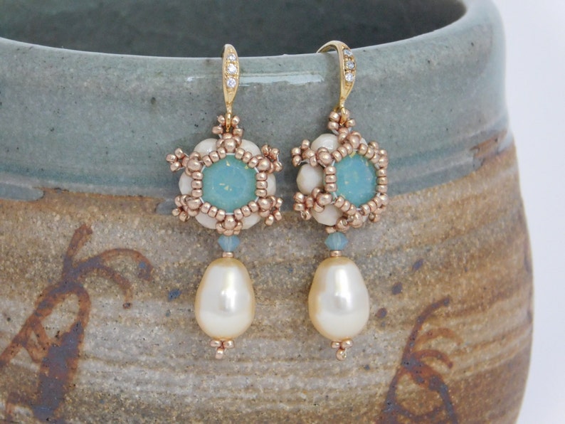Earring Tutorial, Bead Pattern, Instructions, Swarovski, Beadweaving, Pearl, Beaded, Chaton, PDF, Digital Download image 1