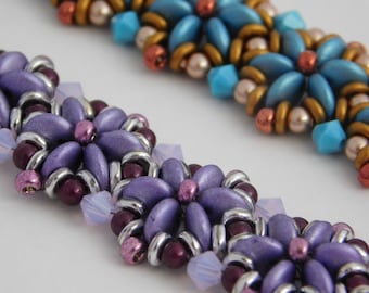 Perle, bracelet marguerite, tutoriel, instructions, motif, bijoux, tissage de perles, lentille 2 trous, Czechmates, perle O, PDF, téléchargement immédiat