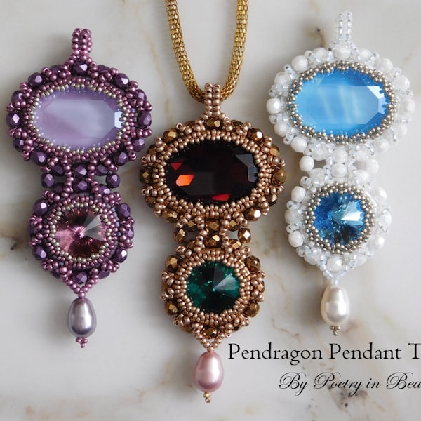 Jewelry Making Tutorial, Pendragon Pendant Tutorial, Beading Pattern, Pendant Pattern, Beadweaving, Firepolish, Seed Bead Jewelry, Handmade