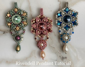 Beading Pendant Tutorial, Rivendell Pendant Tutorial, Jewelry Making, Kite Beads, Beaded Pattern, Seed Bead Jewelry, Beadweaving, PDf