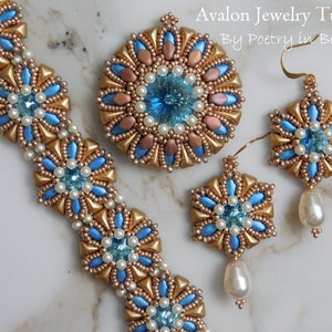 ビーズ細工チュートリアル3件、アバロンジュエリーチュートリアル、ブレスレットチュートリアル、ペンダントチュートリアル、イヤリング、チュートリアル、Irisduo、Vexolo、ビーズ織り、PDF3件