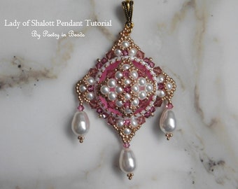 Beaded Jewelry, Lady of Shalott Pendant Tutorial, Beading Tutorial, Jewelry Pattern, Beadweaving, Lunasoft, Pearl Necklace, Handmade Jewelry