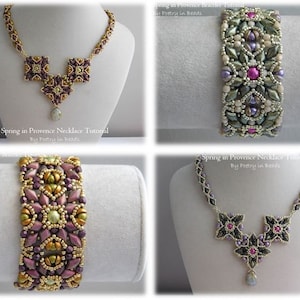 2 Beading Tutorials, Spring in Provence, Bracelet tutorial, Necklace Tutorial, Diamonduo, Gemduo, Firepolish, Teacup Beads, Beading Pattern