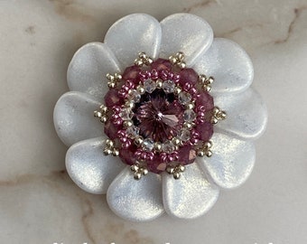 Bead Pendant, Elizabeth Pendant Tutorial, Pattern, Instructions, Jewelry, Swarovski, Flower, Rivoli, Beadweaving, Czech Petal, Necklace, PDF