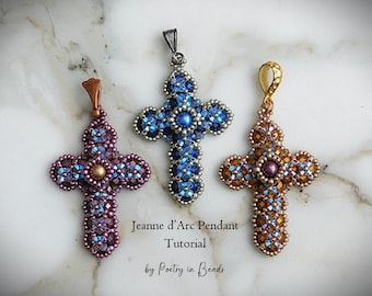 Beading Pattern, Jeanne d'Arc Pendant Tutorial, Joan of Arc Pendant, Cross Necklace, Beadwork, Beadweaving, Jewelry Making