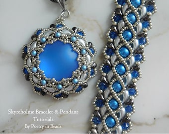 Beaded Bracelet and Pendant Tutorial, Skyreholme Tutorials, Beading Pattern, Lunasoft Cabochon, Zoliduo, Dropduo, Swarovski, Beadweaving