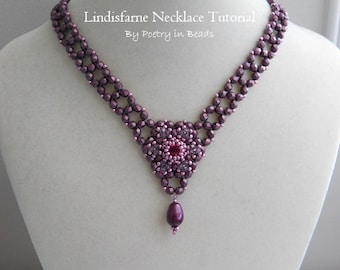 Tutorial di lavorazione con perline, Tutorial per collana Lindisfarne, Schema di lavorazione con perline, Schema di lavorazione con perline, Firepolish da 4 mm, Chaton da 8 mm, Tutorial di tessitura di perline, PDF
