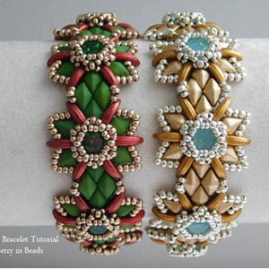 Free! Earrings Tutorial w/ Bracelet Tutorial, December Bracelet, Beaded Pattern, Christmas, Diamonduo, Czechmates, Crescent bead, Swarovski