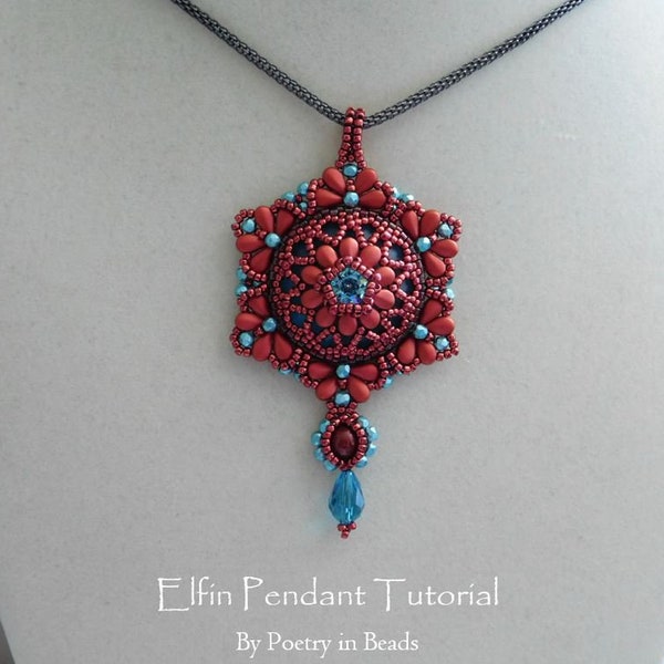 Beading Pattern, Elfin Pendant, Beaded Pendant Tutorial, Lunasoft Cabochon, Dropduo, Beadweaving, Beadwork, Swarovski Chaton, Delica, PDF