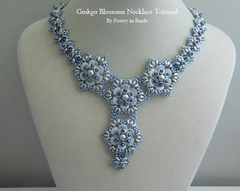 Beaded Necklace Tutorial, Ginkgo Blossoms Necklace, Beading Necklace Pattern, Ginkgo Bead, Ginko Bead, Superduo, Beadweaving, Bead Tutorial