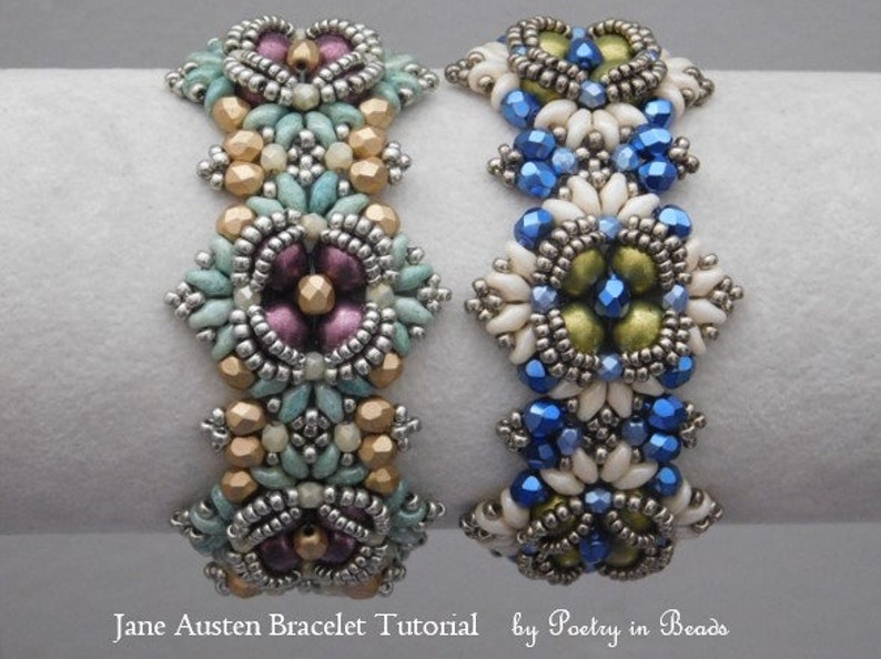 3 kralen sieradenpatronen, Jane Austen sieradenpatronen, kralenweven, kralenwerk, sieraden maken, kralenhandleiding, 10 mm Rivoli, rocailles afbeelding 6