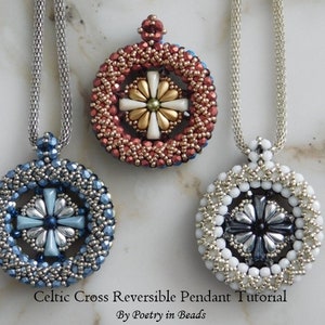 Beaded Jewelry Tutorial, Celtic Cross Reversible Pendant Tutorial, Jewelry Pattern, Necklace Tutorial, Medieval Jewelry, Renaissance Jewelry