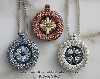 Beaded Jewelry Tutorial, Celtic Cross Reversible Pendant Tutorial, Jewelry Pattern, Necklace Tutorial, Medieval Jewelry, Renaissance Jewelry