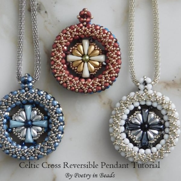 Beaded Jewelry Tutorial, Celtic Cross Reversible Pendant Tutorial, Jewelry Pattern, Necklace Tutorial, Medieval Jewelry, Renaissance Jewelry