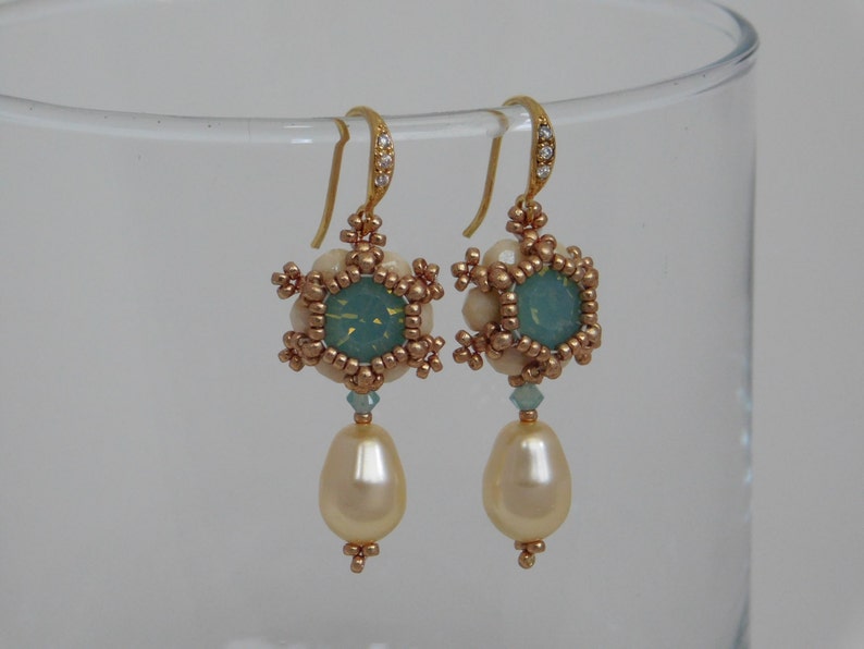 Earring Tutorial, Bead Pattern, Instructions, Swarovski, Beadweaving, Pearl, Beaded, Chaton, PDF, Digital Download image 2