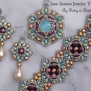 3 Beaded Jewelry Patterns, Jane Austen Jewelry Patterns, Beadweaving, Beadwork, Jewelry Making, Beading Tutorial, 10mm Rivoli, Seed Beads